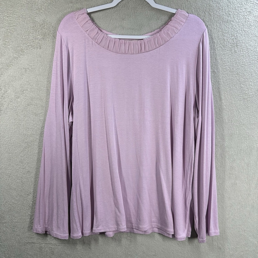 J Jill Rayon‎ Stretch Tunic Plus Size 2X Pink Silk Trim Long Sleeve Lightweight